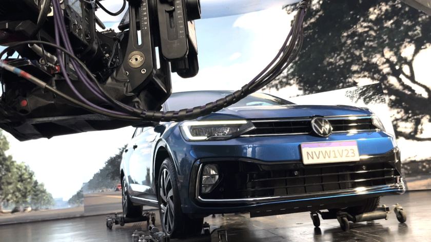 Auto Volkswagen en rodaje publicitario con virtual production en el estudio de Cacodelphia